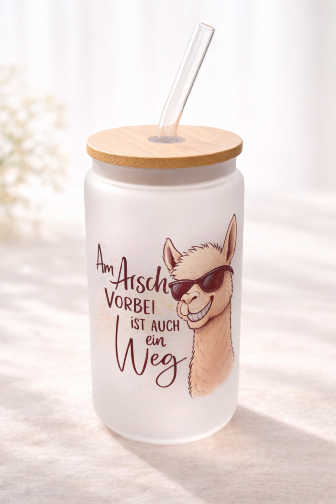 Glas mit Lama Motiv