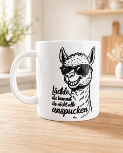Tasse mit Motiv lächle anspucken