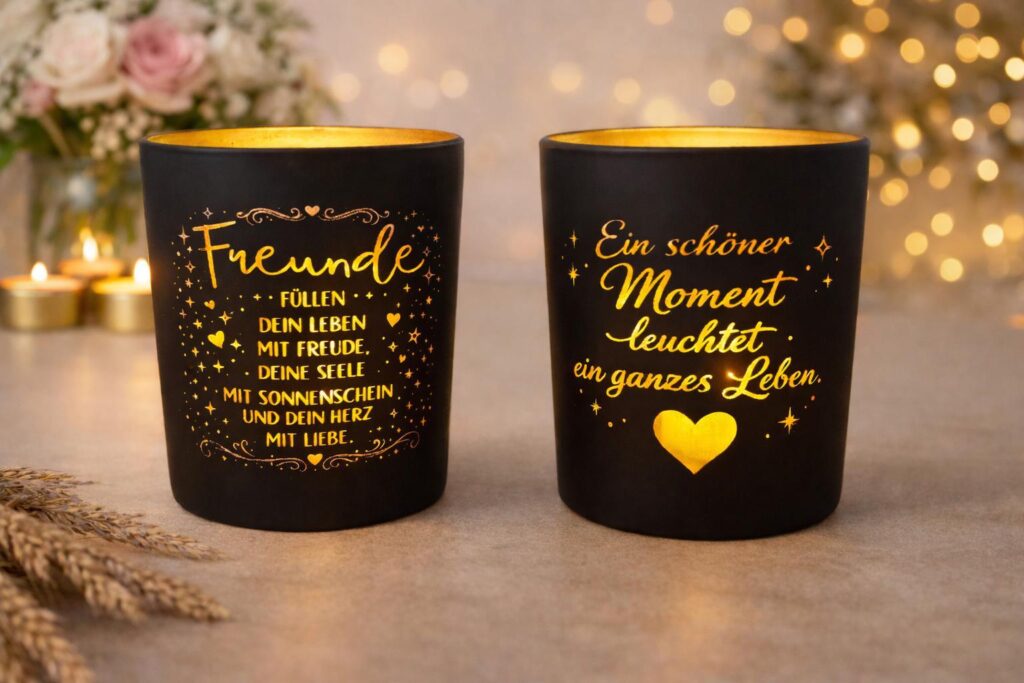 Glas-Teelichthalter mit Gravur und Motivauswahl