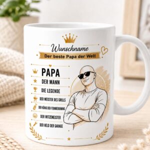Personalisierte Papa Tasse mit Wunschname und Spruch Der beste Papa der Welt