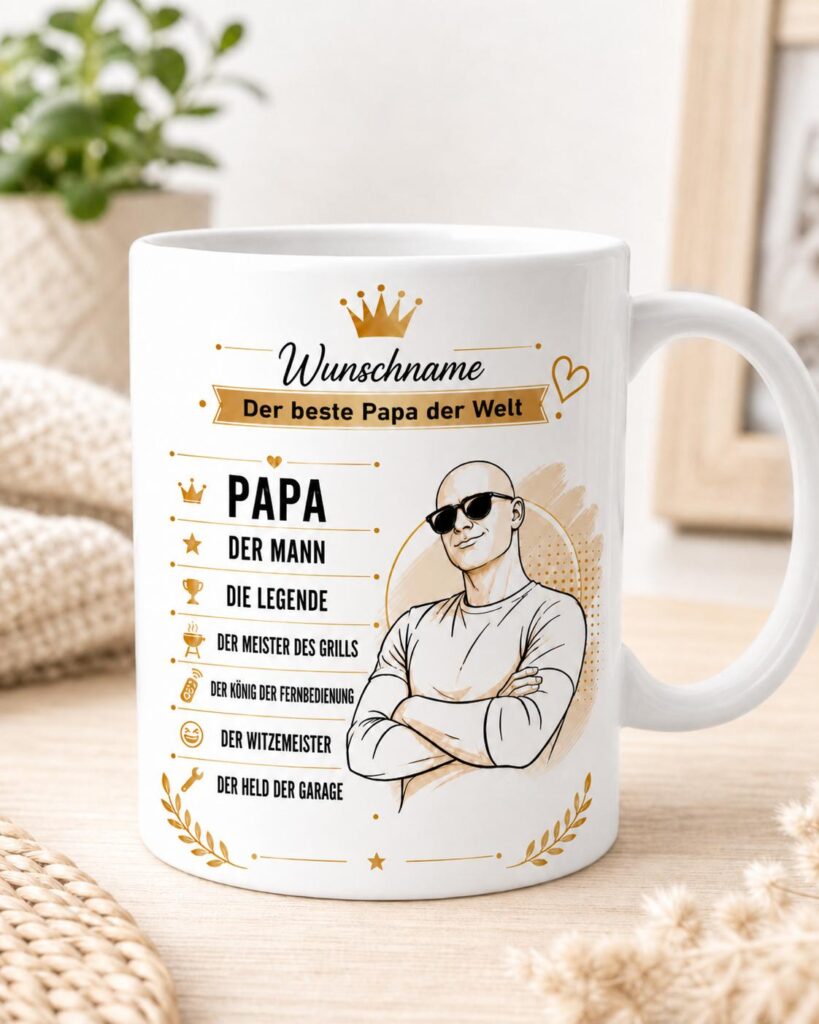 Personalisierte Papa-Tasse mit Wunschname und Spruch Der beste Papa der Welt