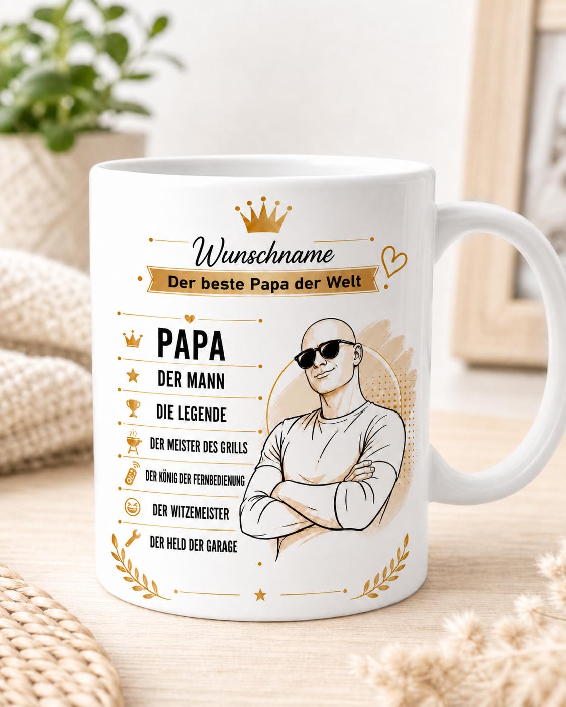 Personalisierte Papa Tasse mit Wunschname und Spruch Der beste Papa der Welt