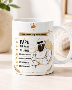 Papa Tasse mit Bart Motiv und Spruch Der beste Papa der Welt