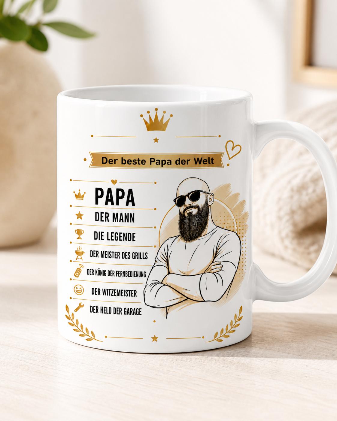 Papa Tasse mit Bart Motiv und Spruch Der beste Papa der Welt