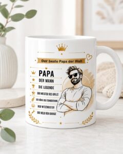 Papa Tasse mit Bart und Frisur Motiv und Spruch Der beste Papa der Welt