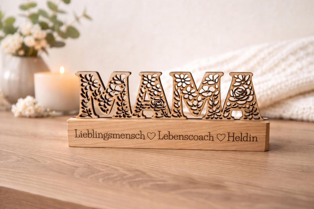 MAMA Holzaufsteller aus Holz mit Sockel und Wunschgravur